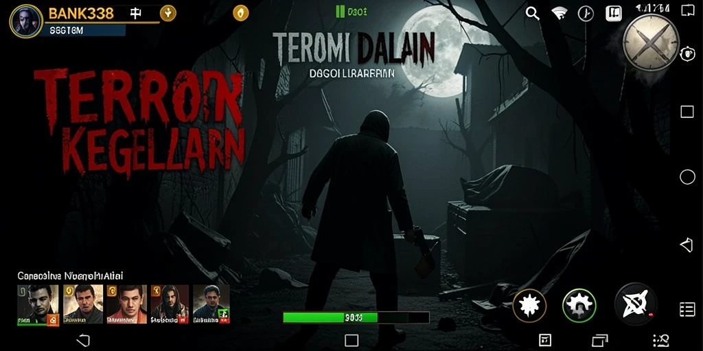 Tangkapan layar gameplay BANK338 menampilkan suasana mencekam di lorong gelap.