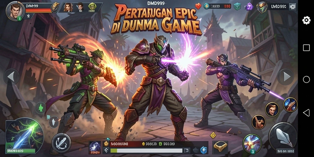 Screenshot DMD999 menampilkan pertarungan penuh aksi dan strategi.