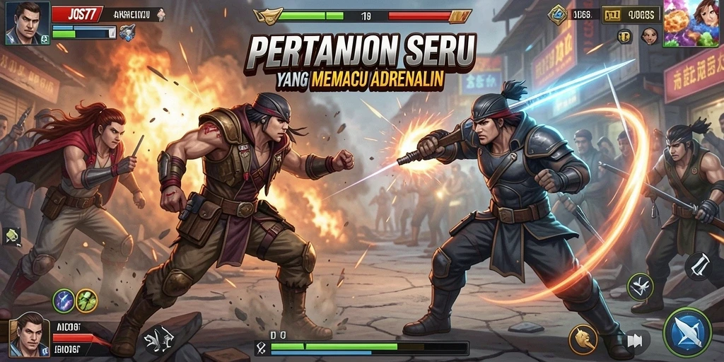 Tampilan seru gameplay JOS77 dengan pertarungan karakter yang dinamis.