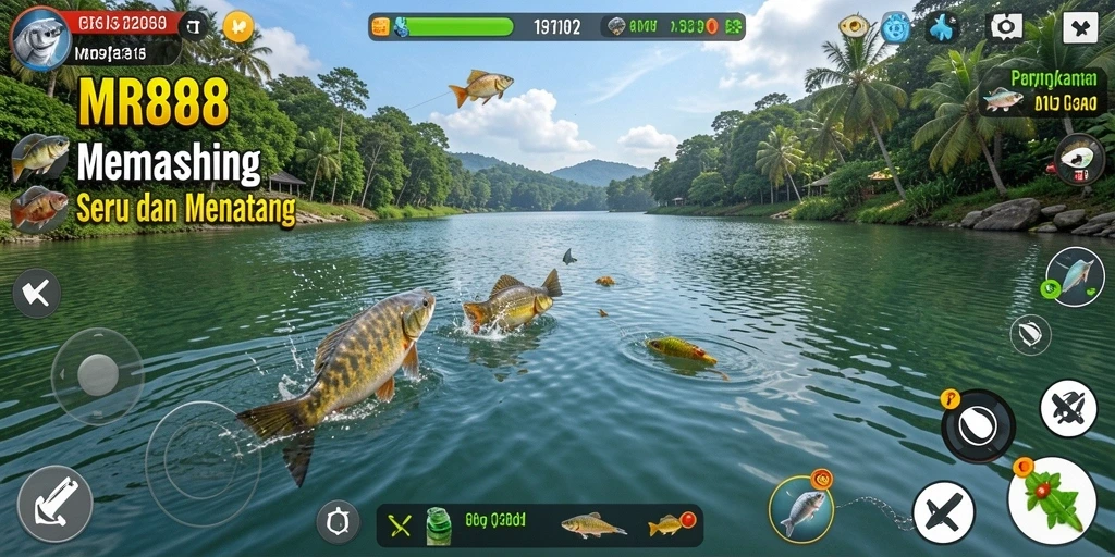 Screenshot MR888 menampilkan gameplay memancing yang realistis dan menarik.