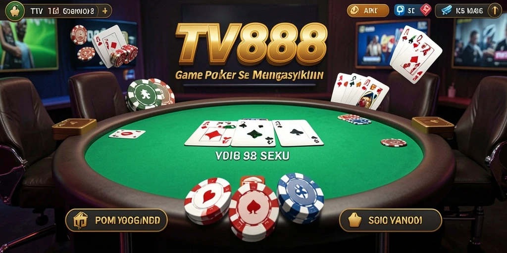 Tampilan screenshot TV888 menampilkan gameplay Poker yang mendebarkan.