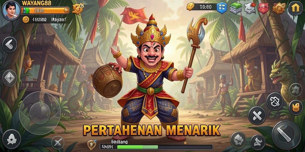 Gameplay menarik WAYANG88 dengan karakter wayang yang beraksi.